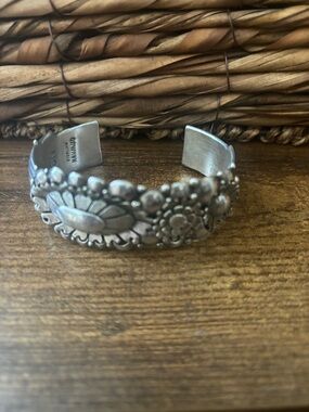 Navajo Sterling Silver Floral Cuff Bracelet - Silver